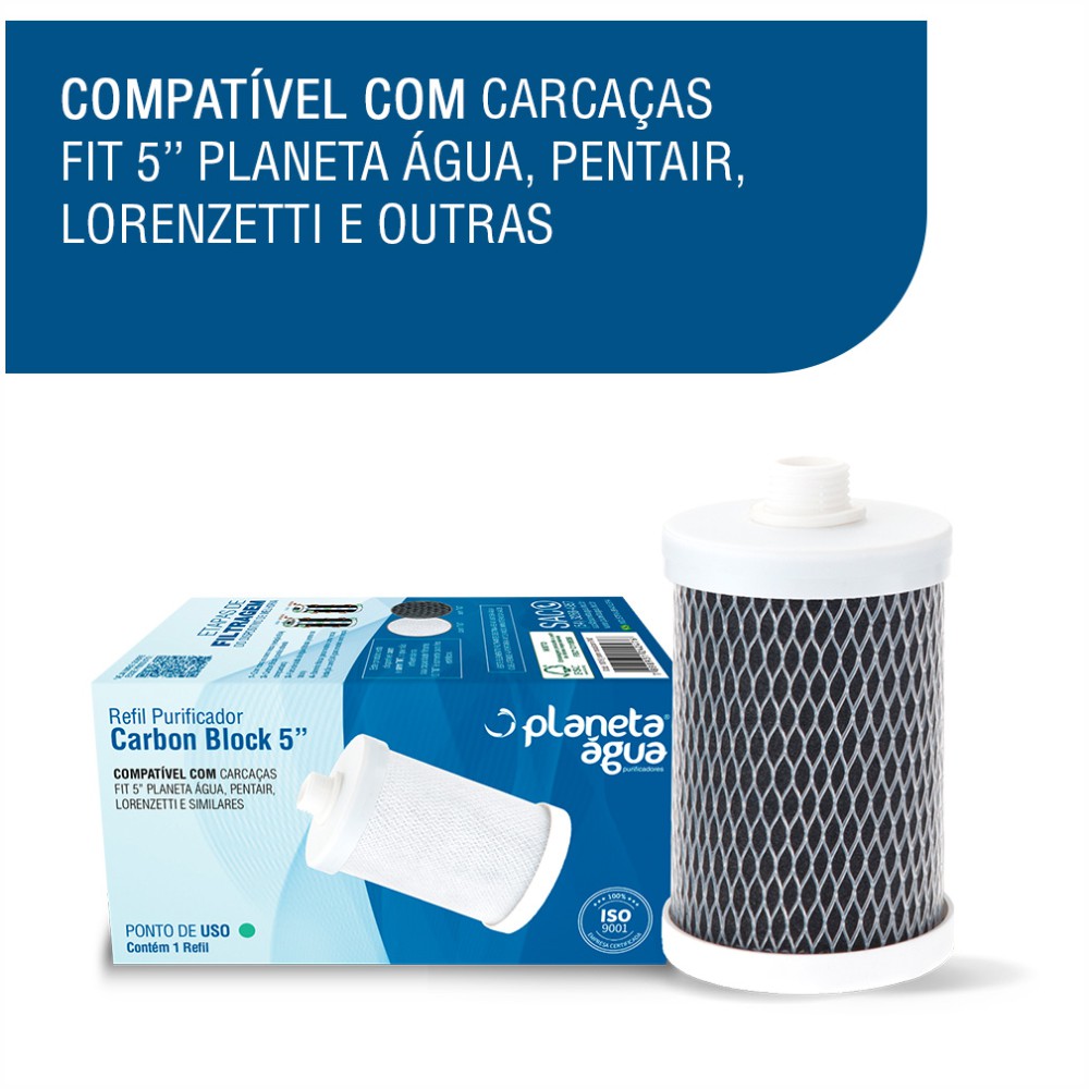 Refil Filtro Carbon Block 5” Planeta Água, BBI, Pentair, Lorenzetti compatibilidade Refil Filtro Carbon Block 5” Planeta Água, BBI, Pentair, Lorenzetti compatibilidade