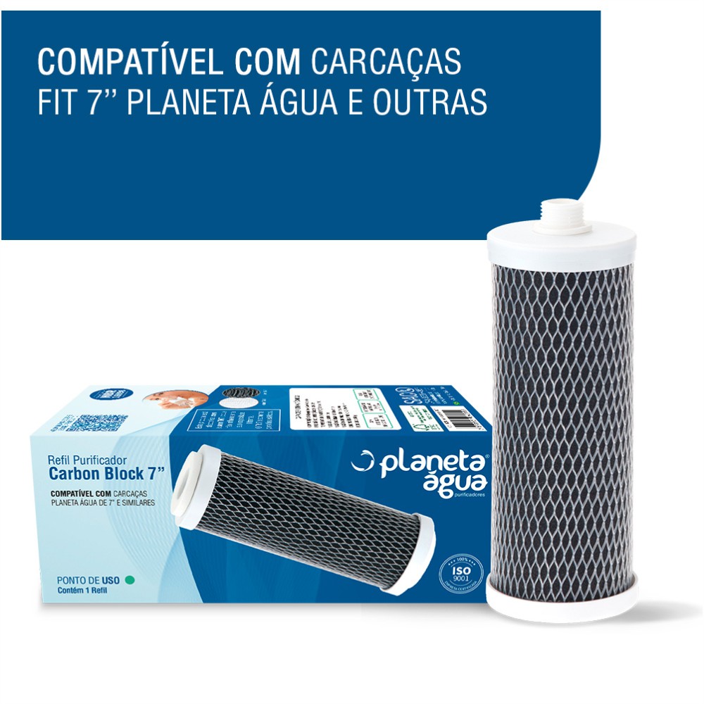 Refil Filtro Carbon Block 7” Planeta Água, BBI, Pentair, Lorenzetti compatibilidade Refil Filtro Carbon Block 7” Planeta Água, BBI, Pentair, Lorenzetti compatibilidade