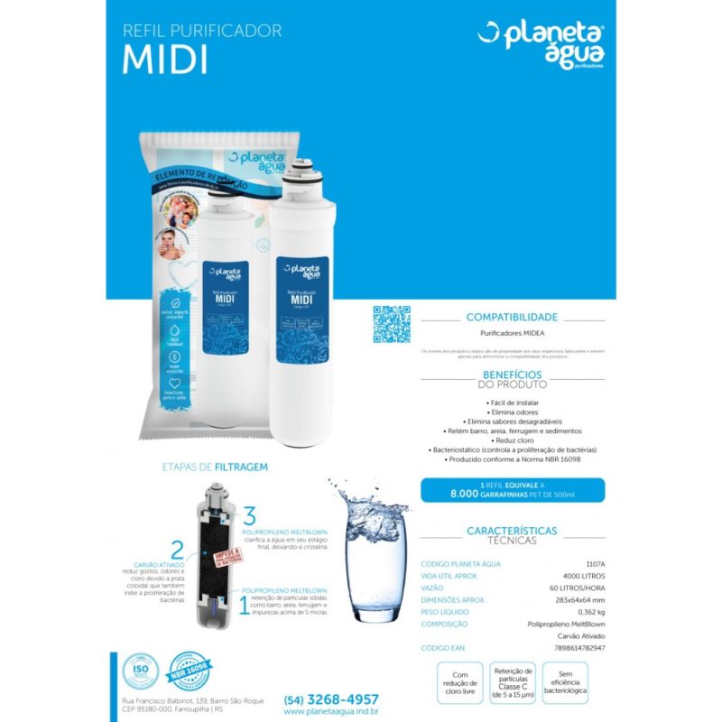 Refil Midi para Purificador de Água Midea Sansia e Liva detalhes Refil Midi para Purificador de Água Midea Sansia e Liva detalhes